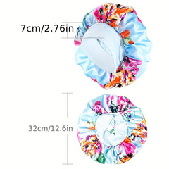 Flower Print Satin Bonnet Large Soft Elastic Sleeping Night Hat Silk Hair