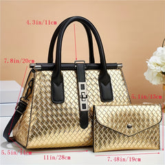 Metallic Woven Tote Bag Set with Clutch Purse for Women