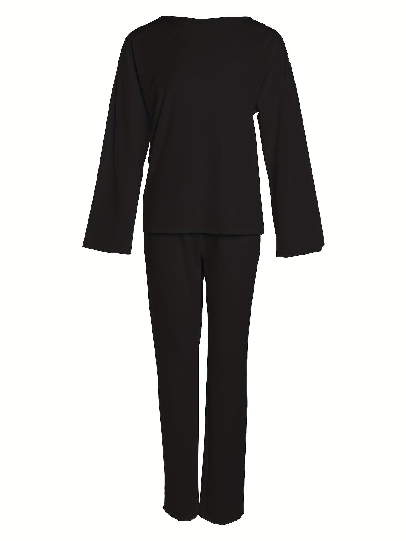 Casual 2-Piece Set Crew Neck Long Sleeve Top & Wide Leg Pants Outfit