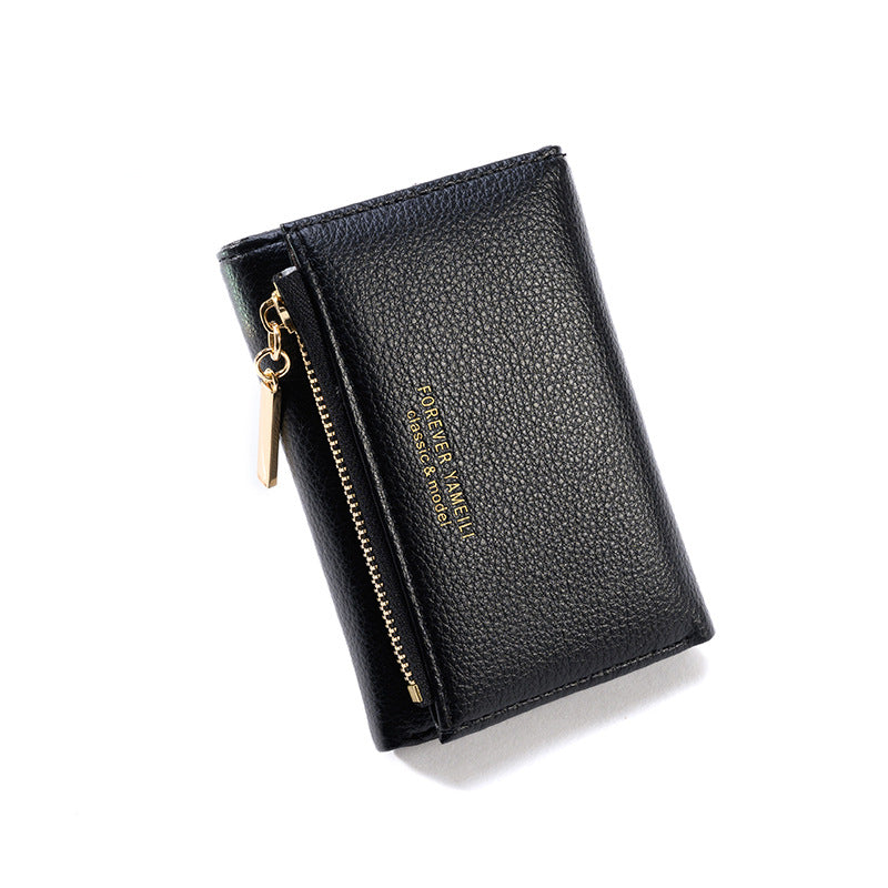 Solid Trifold Faux Leather Coin Purse Zipper Wallet