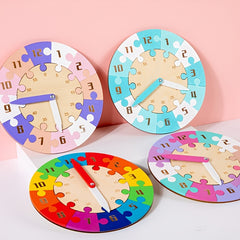 Wooden Jigsaw Puzzle Clock Time Learning Toy for Kids