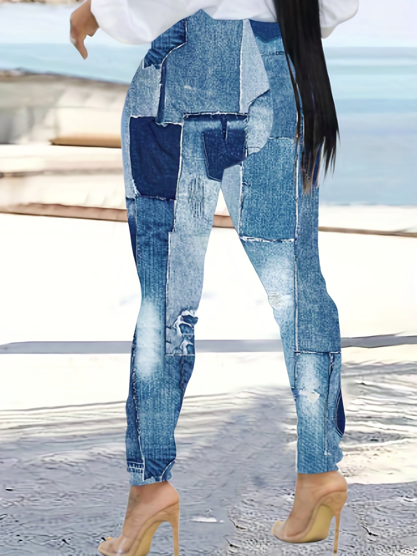  Denim Print Stretch Skinny Leggings