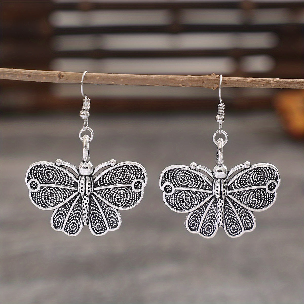Silvery Butterfly Dangle Earrings Retro Bohemian Style