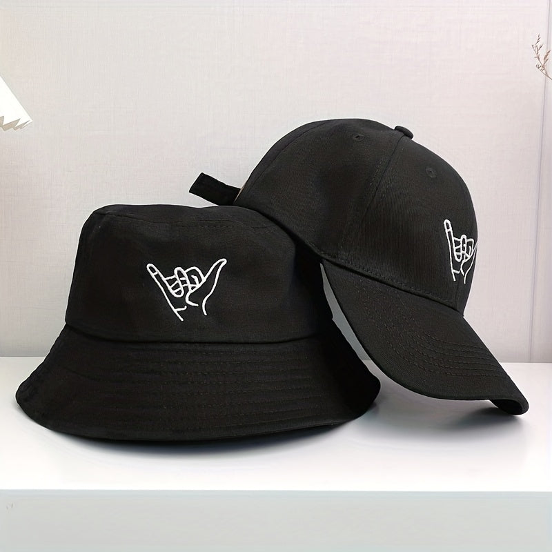 2pcs Baseball Cap Bucket Hat Embroidered Pattern Men