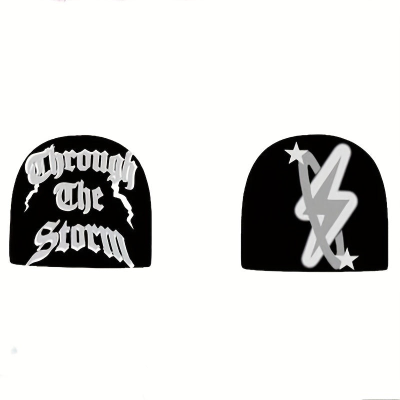 Y2K Lightning Letter Jacquard Beanie - Reversible Hip Hop Couple Hat