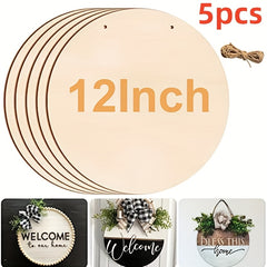 5 Pack 12" Wooden Hoops with Circular Cutouts for DIY Crafts and Home Decoration