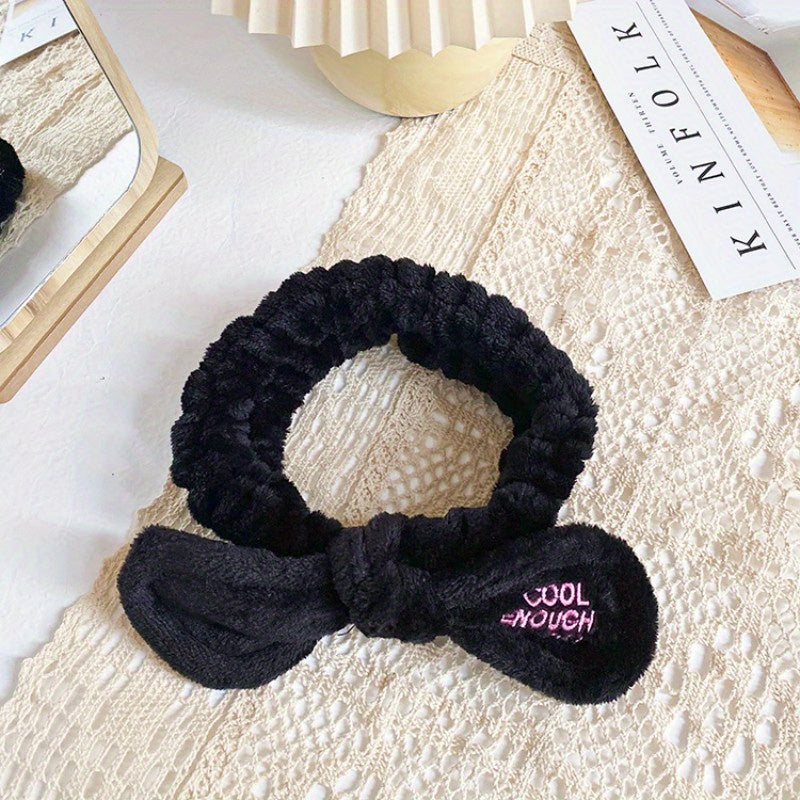Soft Plush Bowknot Headband Elastic Headband for Spa Makeup