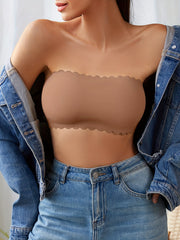 Scallop Trim Bandeau Bra Seamless Comfortable Strapless Stretch Bra