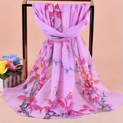 Branch Bird Print Chiffon Scarf Vintage Thin Shawl