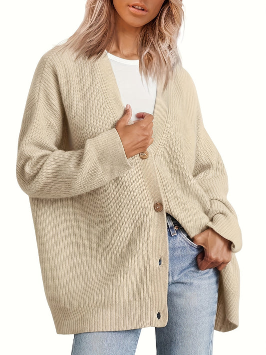  Solid Knit Long Sleeve Button Up Cardigan