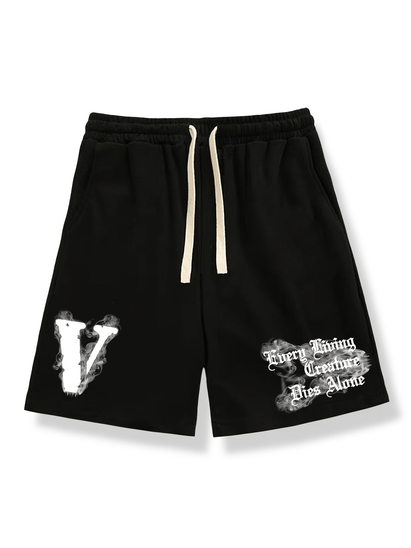 Men's Big V Letter Print Casual Drawstring Shorts
