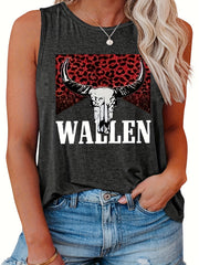  Colorblock Leopard Cow Print Round Neck Tank Top