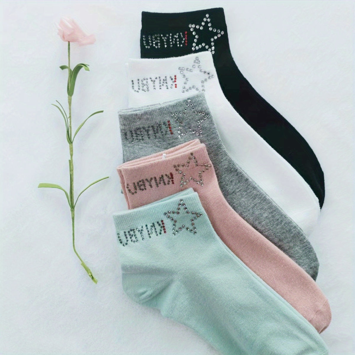 5 Pairs Star Rhinestone Socks for Women