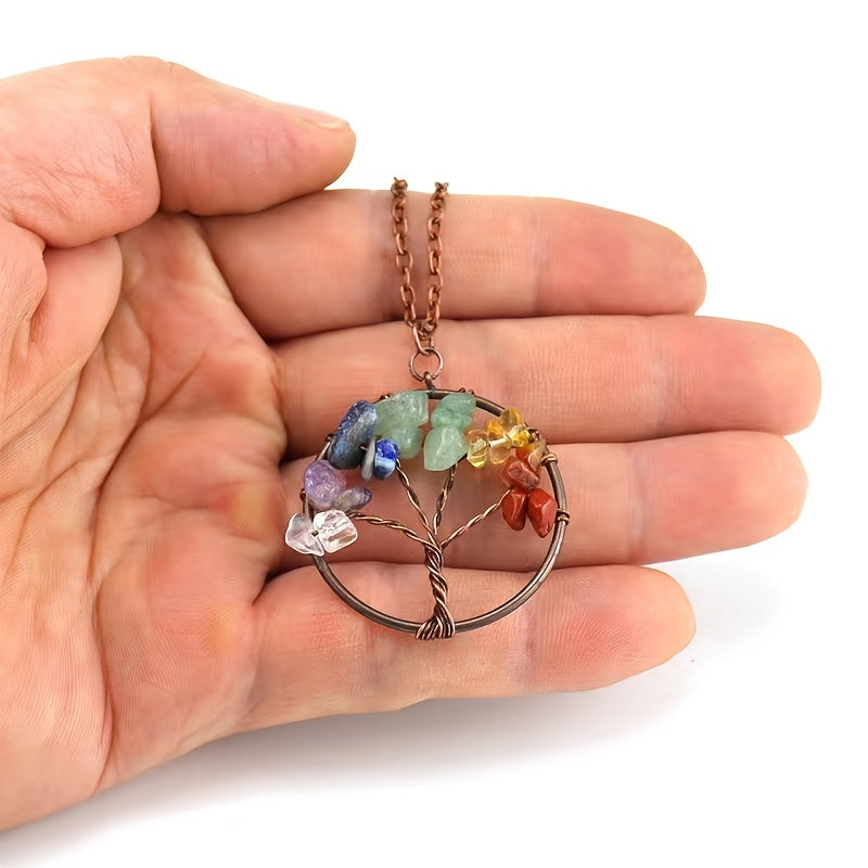 Amethyst Crystal Tree Of Life Necklace Antique Red Copper 3 5MM
