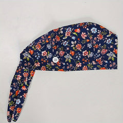 Cartoon Print Nurse Hat Cotton Scrub Cap Button Working Hats
