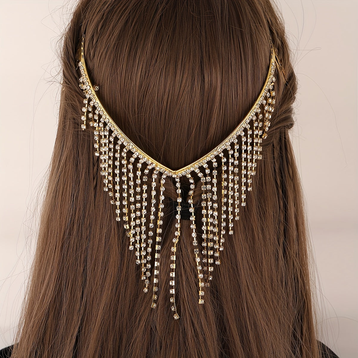 Rhinestone Tassel Hair Hoop Comb Golden Headband Jewelry