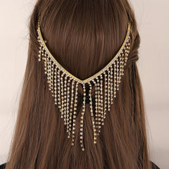 Rhinestone Tassel Hair Hoop Comb Golden Headband Jewelry