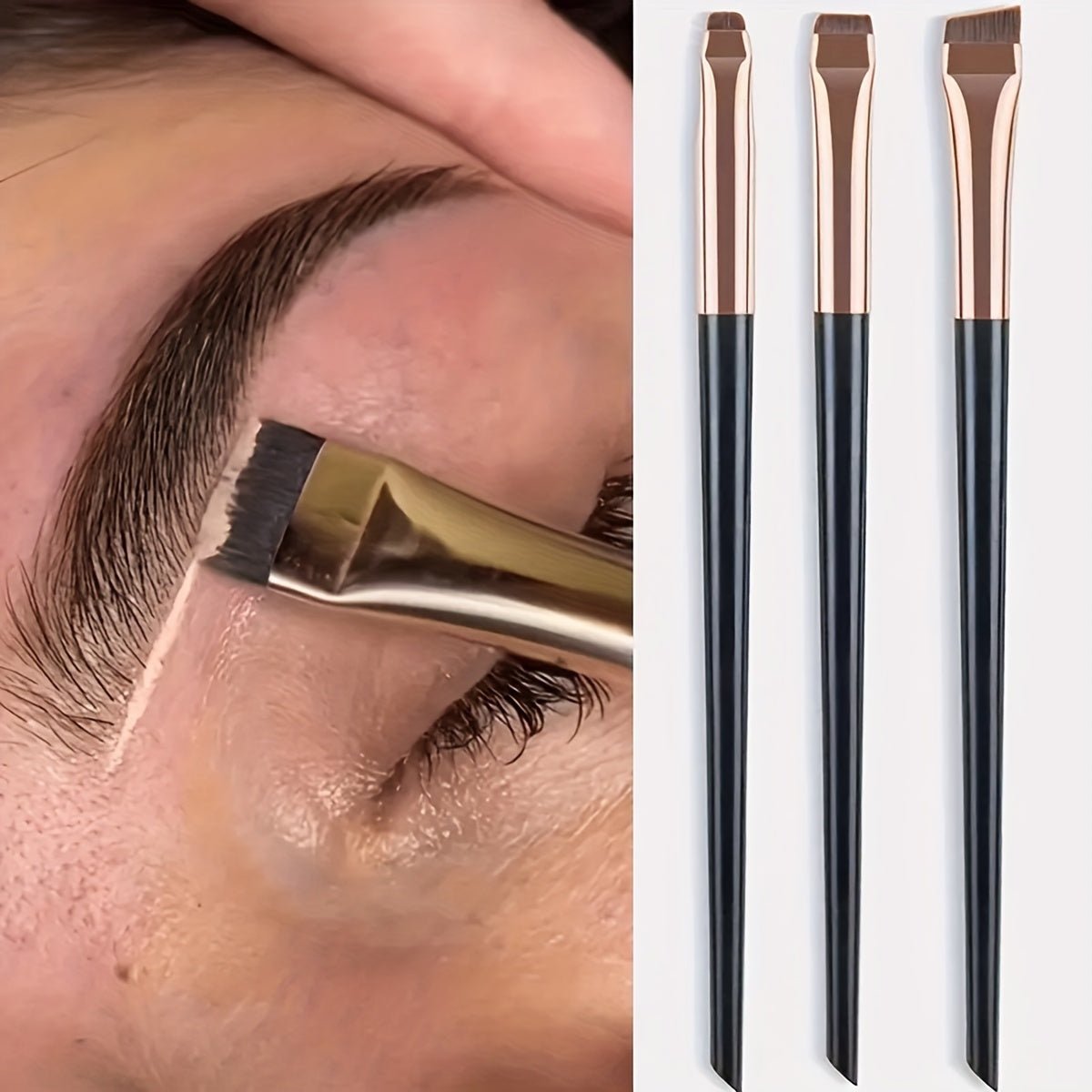 3Pcs Ultra Thin Eyebrow Brush Set Angled Precision Makeup Brushes