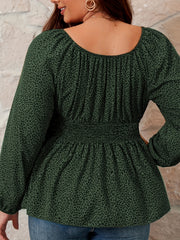  Leopard Print Lantern Sleeve Peplum Top