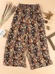 Plus Floral Stripe High Waisted Wide Leg Pants