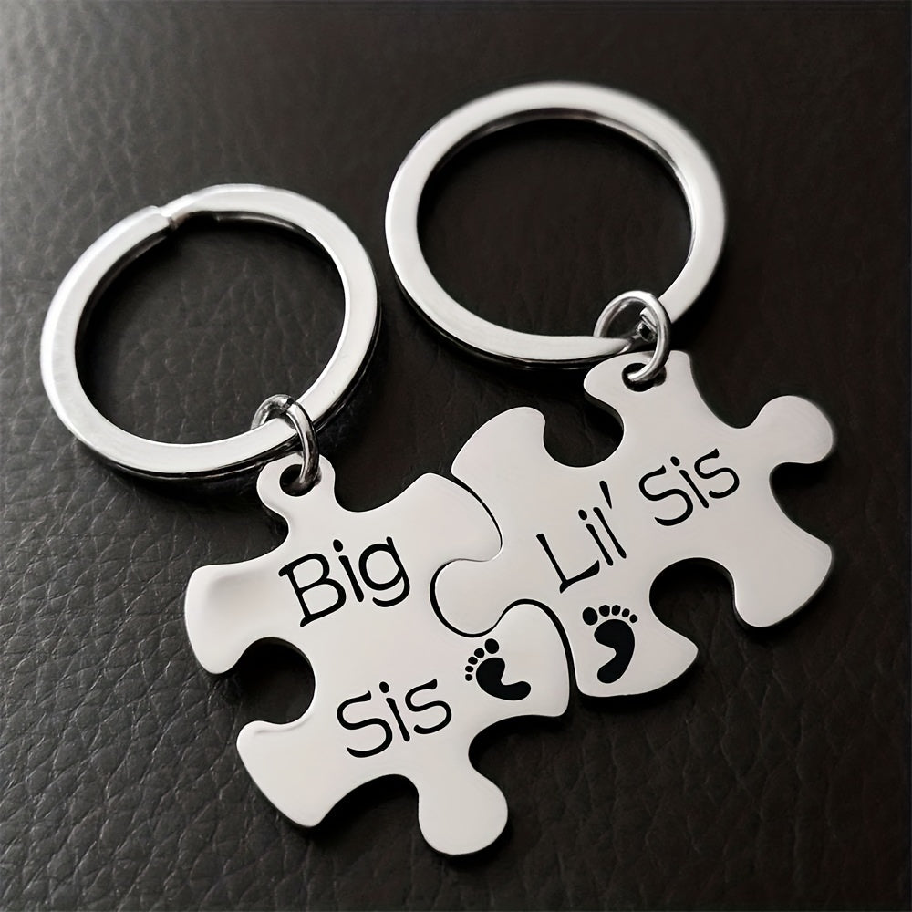Big & Little Sister Puzzle Keychains Set Bag Purse Ornament