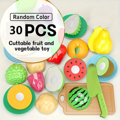 Pretend Play Kitchen Set with 29 Sliced Fruits & Vegetables
