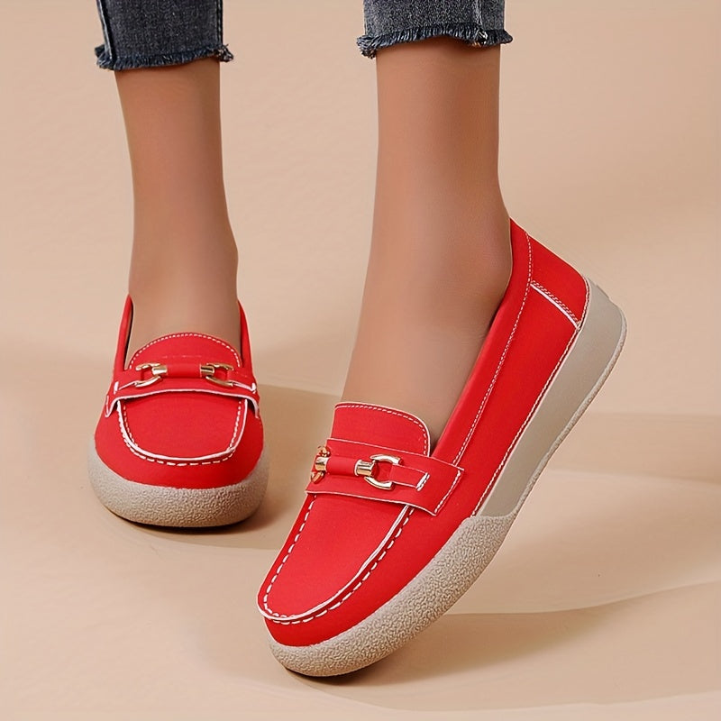Women's Buckle Decor Loafers Soft Sole Slip On Flats