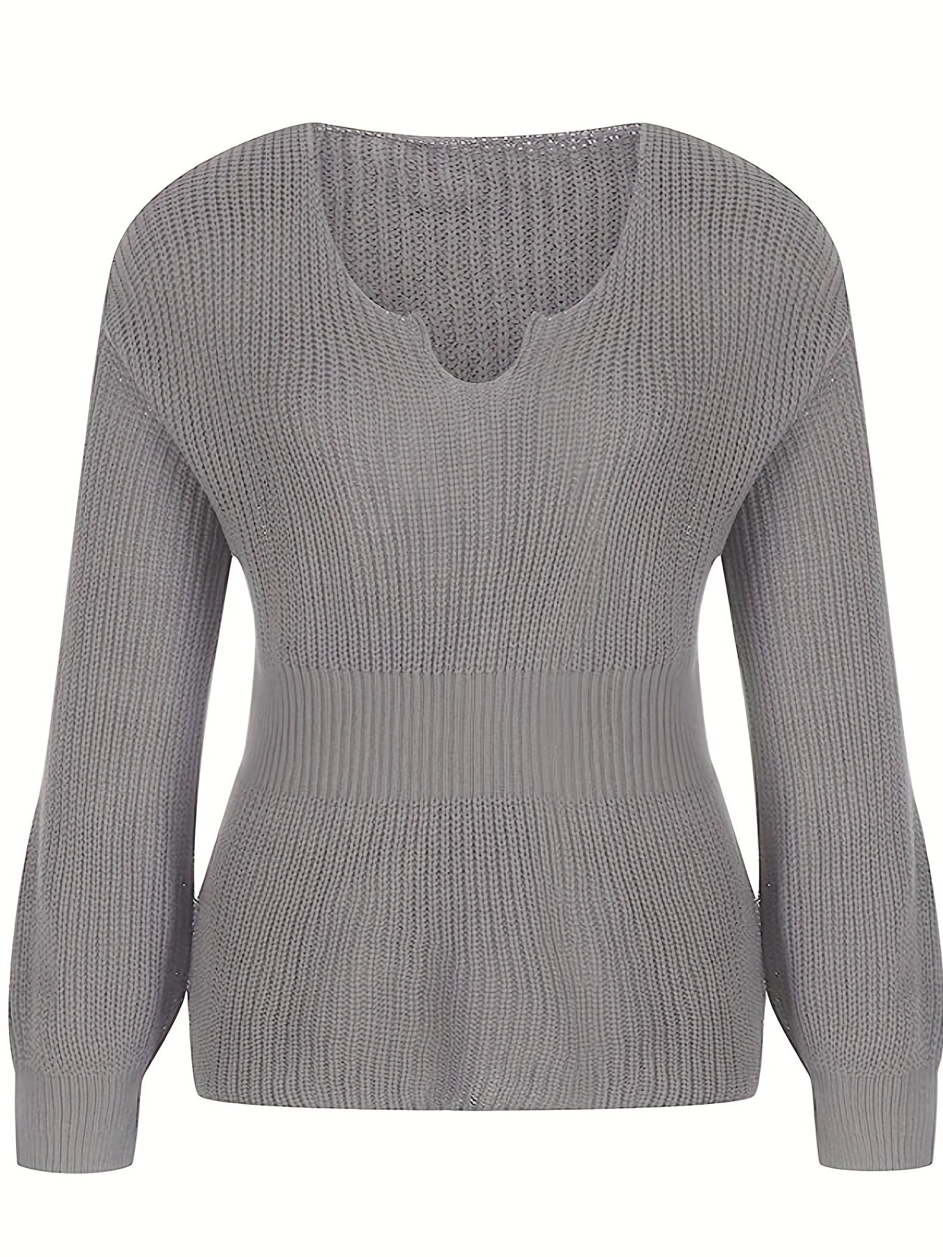  Ribbed Knit Lantern Sleeve Sweater