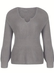  Ribbed Knit Lantern Sleeve Sweater