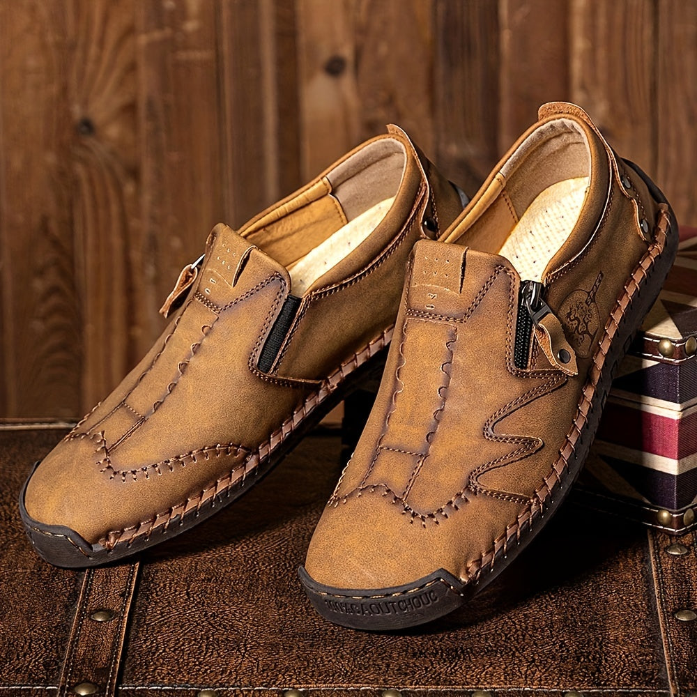 Men's Zipper Loafer Shoes Breathable Slip On Shoes