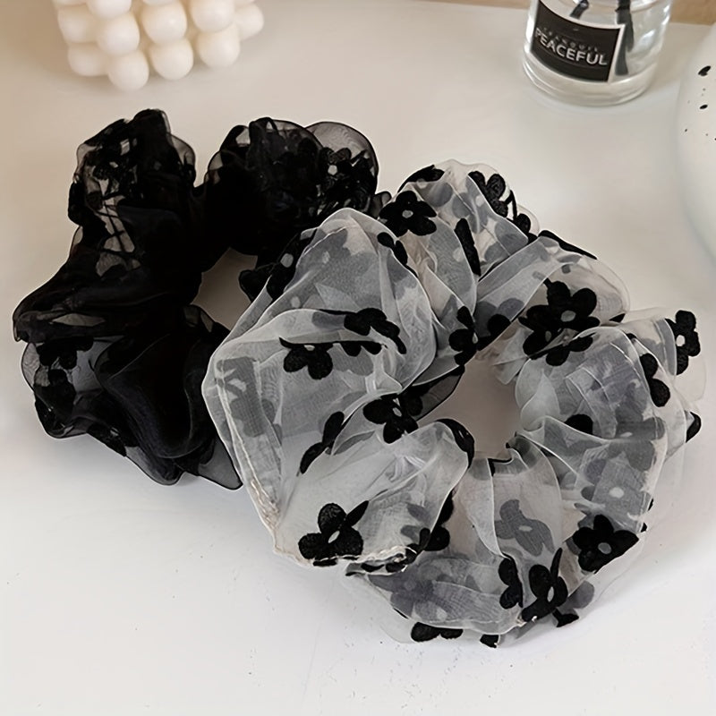 2pcs Floral Scrunchie Ponytail Holder
