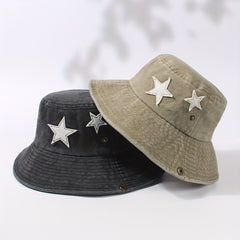 Star Patch Western Bucket Hat Distressed Cowboy Hat Outdoor Fishing Hiking Booni