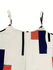  Geometric Print Round Neck Jumpsuit