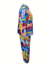  Abstract Print Shirt & Pants Set