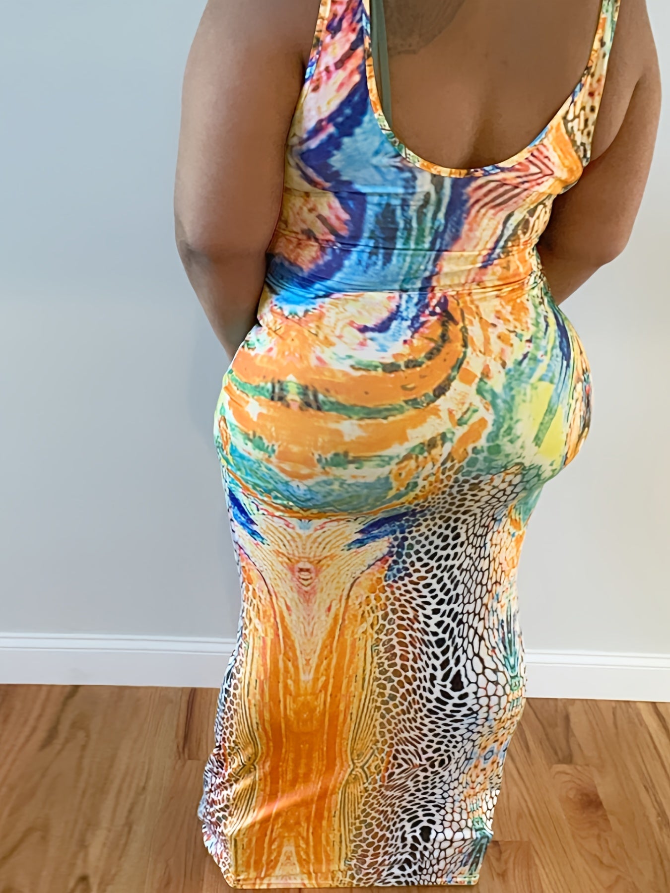 Women's Plus Print Round Neck Maxi Tank Dress