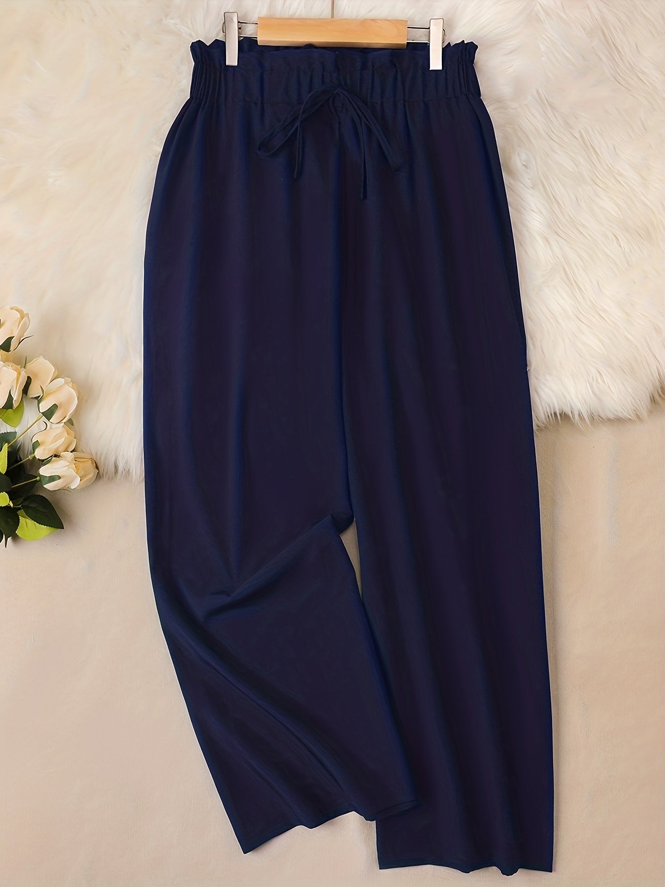  Women's Wide Leg Loose Trousers Elastic Waist