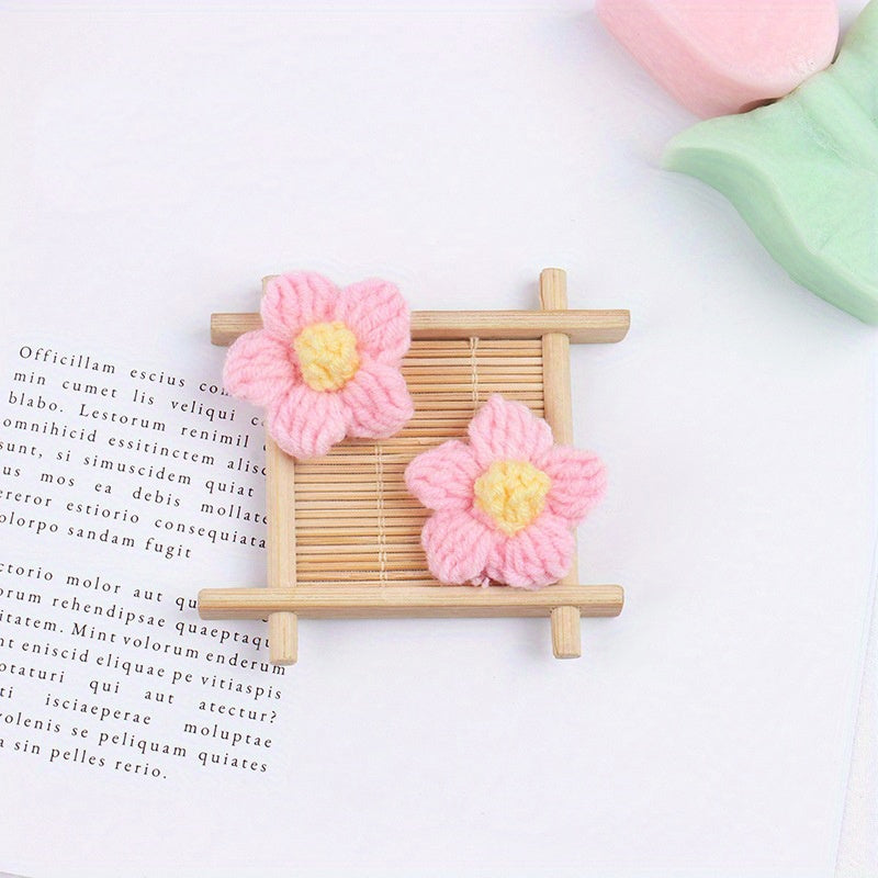 10pcs Crochet Flowers Diy Knitted Woolen Flower Clothing Accessories