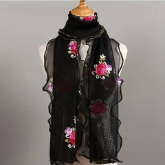 Ruffles Rose Embroidered Scarf Double Layer Gauze Head Wrap