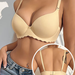 Wave Trim Wireless Push Up Bra Three Rows Three Buckles Women's Lingerie