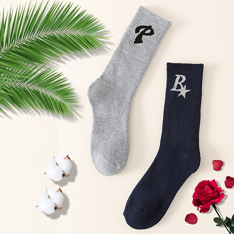2 Pairs Classic Mid Tube Socks Letter Pattern Women's Stockings