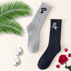 2 Pairs Classic Mid Tube Socks Letter Pattern Women's Stockings