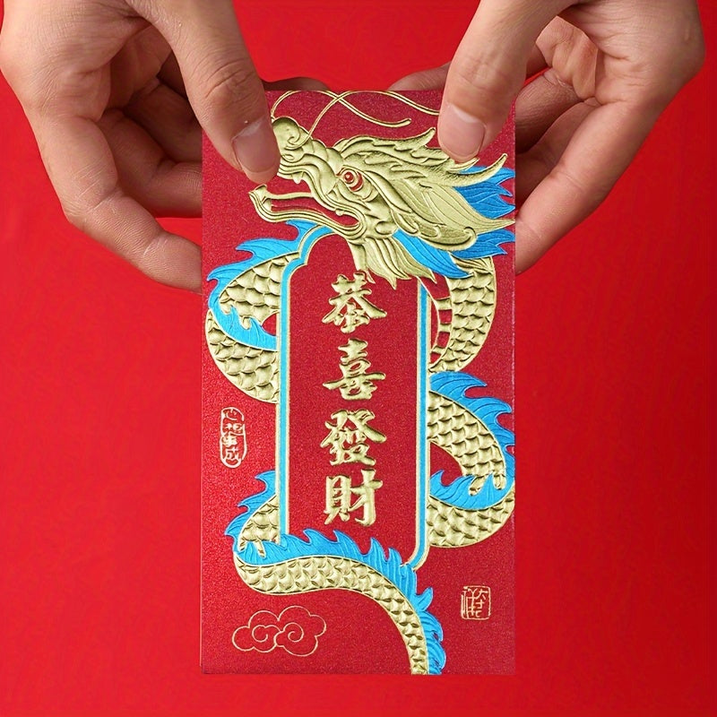 6 Dragon Themed Red Envelopes for Weddings & Birthdays
