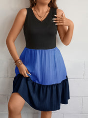  Casual Tank Dress Women's Plus Colorblock V Neck Slight Stretch Smock