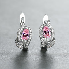 Multicolor Zirconia Stone Hoop Earrings, Leaf Crystal Silver Wedding Jewelry