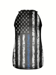  Stripe & Star Print Cut Out Round Neck Tank Top