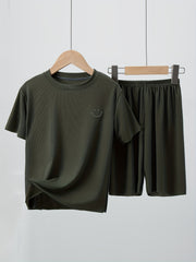 2pcs Boys Smile Face Icon Loungewear Set Kids Summer T shirt & Shorts