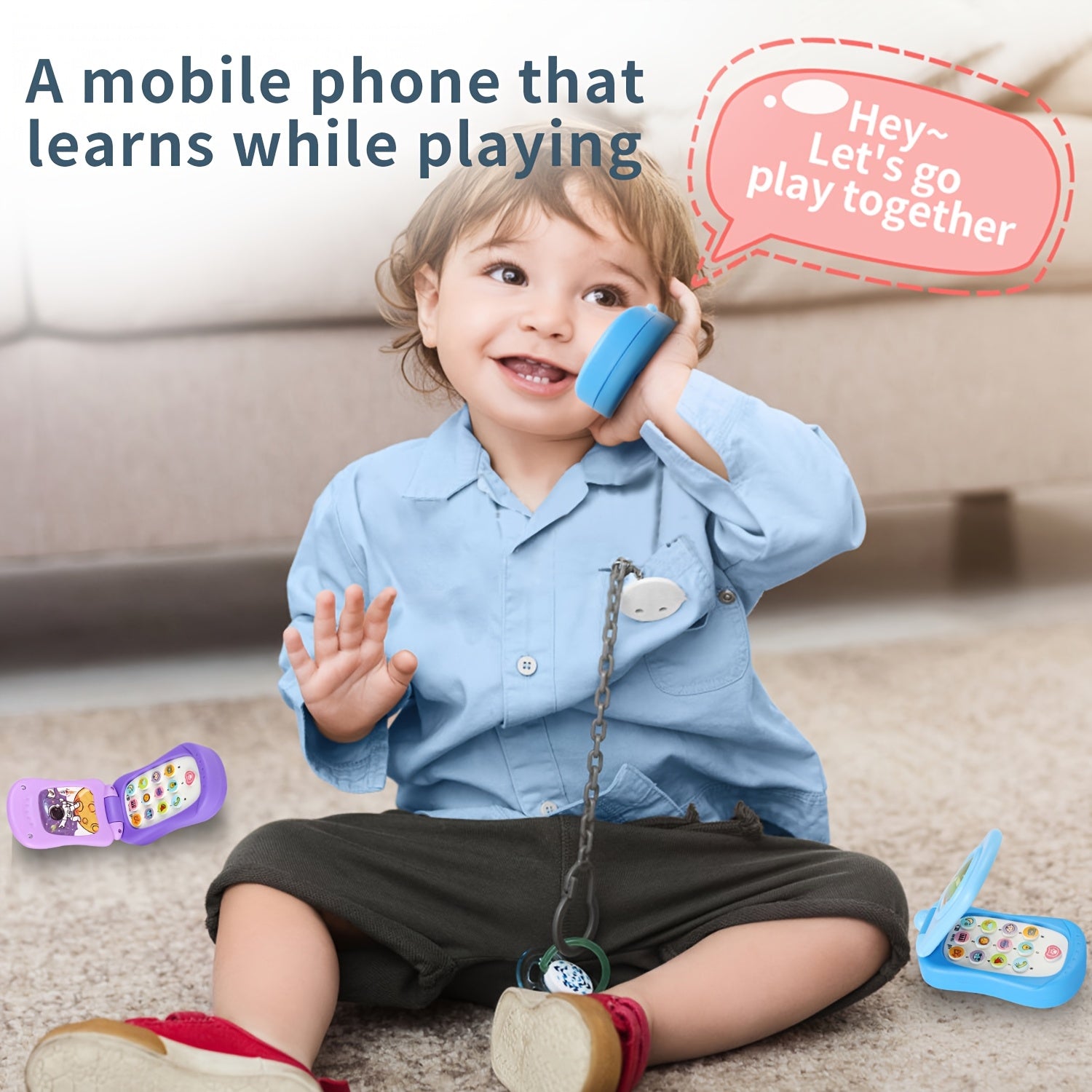 Interactive Cartoon Music Flip Phone Toy for Kids Lights & Sounds