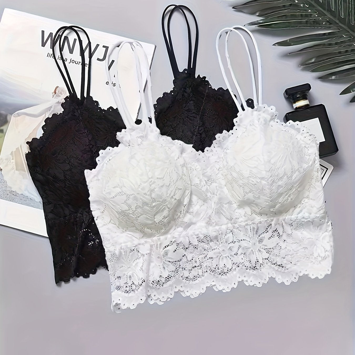 2pcs Lace Cami Bra Set Semi Sheer Women's Lingerie