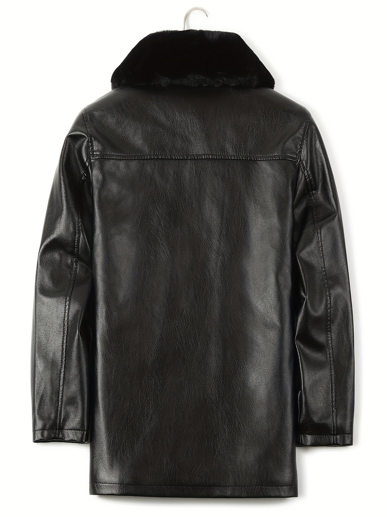 Men's Fleece PU Jacket Fur Collar Button Up Leather Jacket