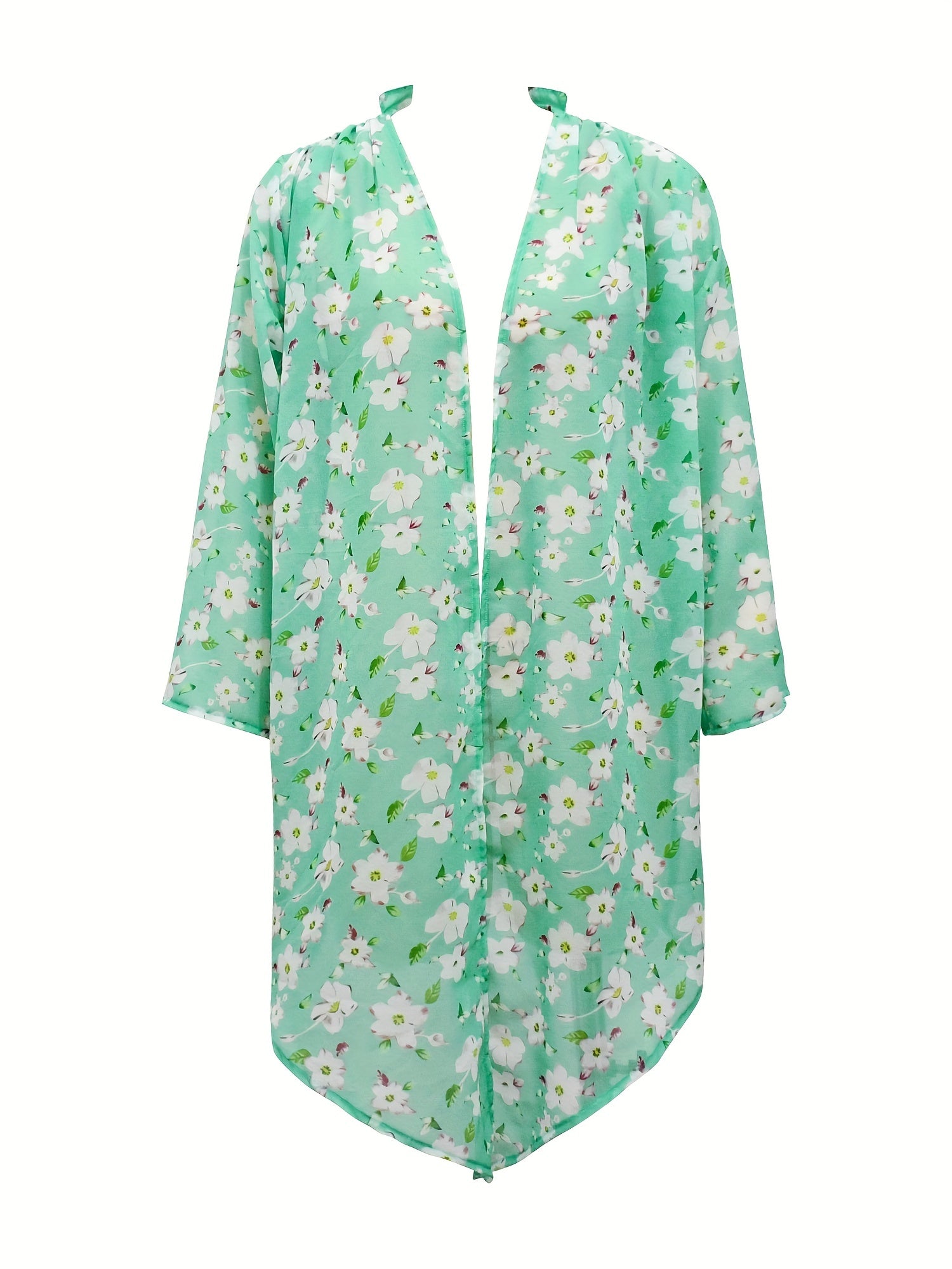 Long Sleeves Floral Print Loose Fit V Neck Cover Up Shirt